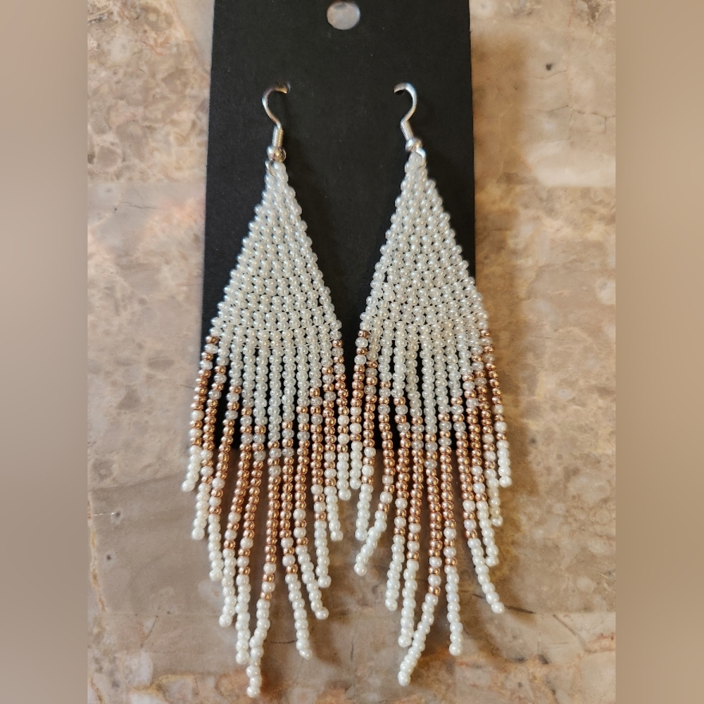Fringe Beaded Earrings Southwestern Bohemian Cowgirl Handmade